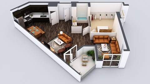 Floor plan for 1 bed, 1 bath, 927 sqft
